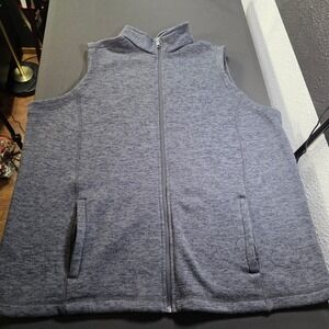 Lands End Outfitters Mens 2X Fleece Vest Heathered Gray Full Zip Sweater Knit